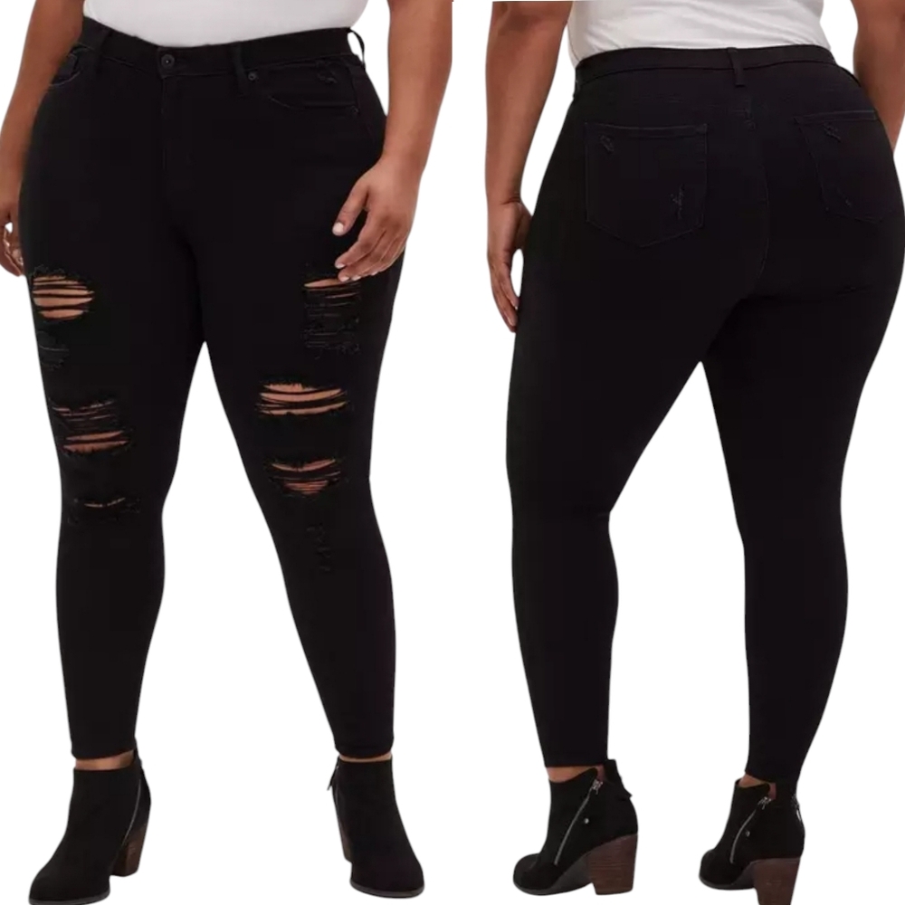 Torrid Sky High Skinny Premium Stretch High Rise Jeans Destructed Black 16R